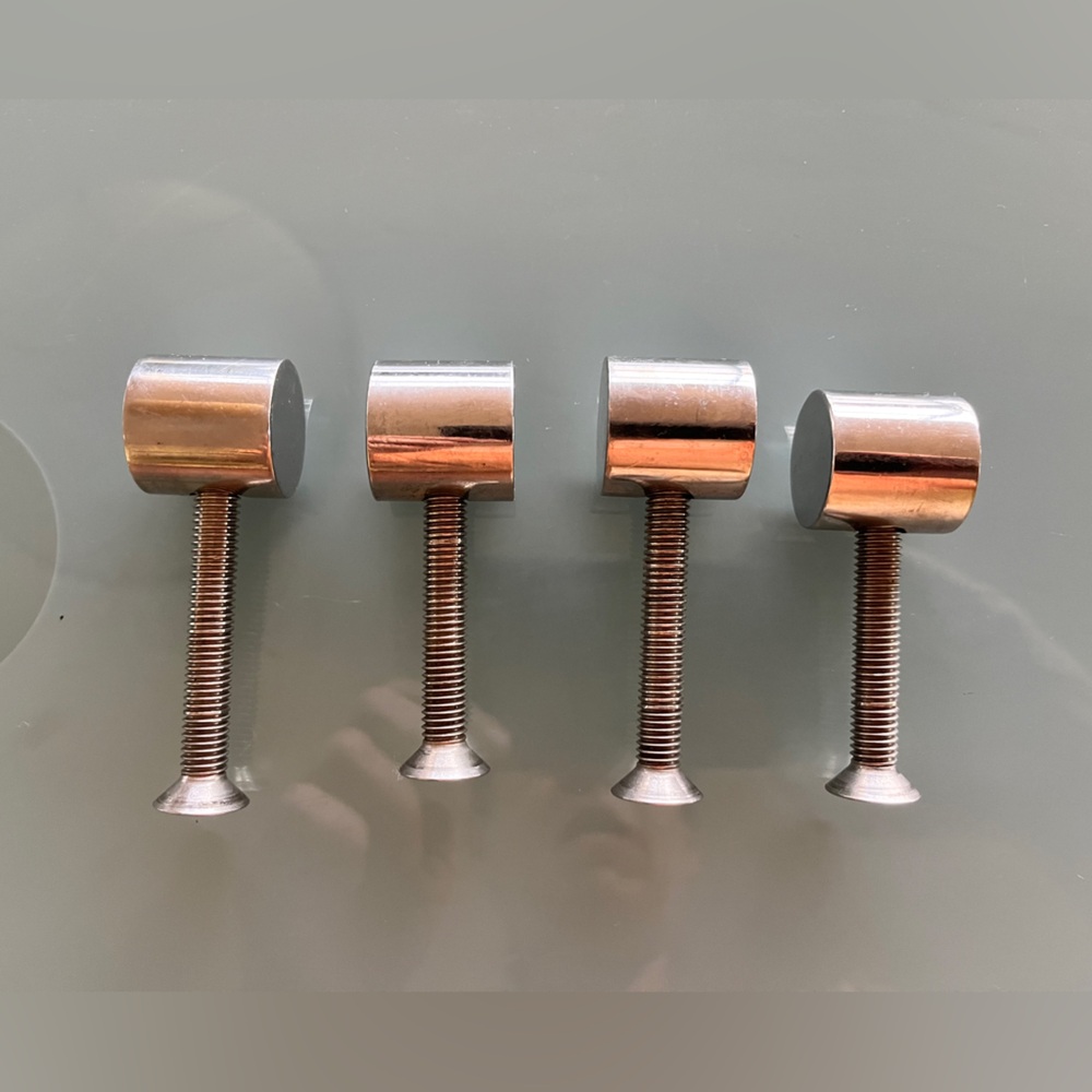 Set of 4 Heavy Hooks knobs cylindrical flat top solid polished stainless steel